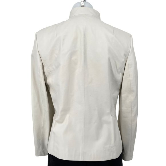 Vintage White Leather Blazer Talbots 1990s Y2K Zip Up Jacket Medium 10 So Soft! - Picture 5 of 14